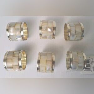 Mother of Pearl Inlay Silver Plated Vintage Napkin Rings Set of 6 Abalone Shell